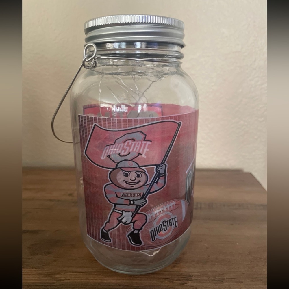 Ohio State Buckeyes Glass Light-Up Mason Jar with Handle